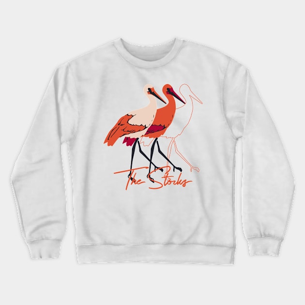 Red and White The Stork Birds Crewneck Sweatshirt by FlinArt